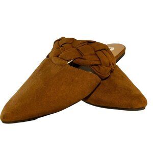 Brown Suede Pointed-Toe Braided Slip-On Mules Size 7 By Qupid